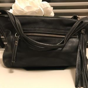 Coach Black Leather Shoulder bag w/ tassel detail